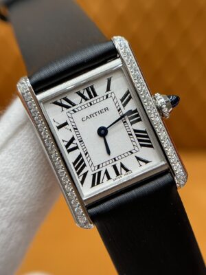Cartier Tank Series W4TA0016 Small (22x29.5mm, Silver Dial, Stainless Steel, Diamond-Set)