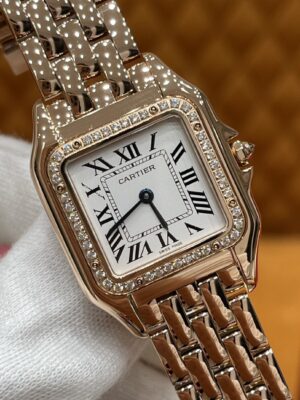 Cartier Panther WJPN0009 (Rose Gold, Swarovski Diamonds, Blue Sapphire, Silver Dial)