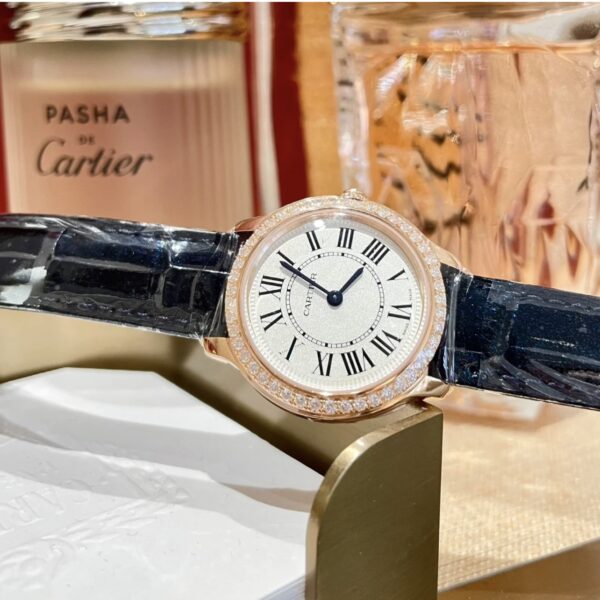 5 Cartier London WJRN0009 (Stainless Steel, Blue Sapphire, Silver Dial, Navy Blue Alligator Leather Strap)