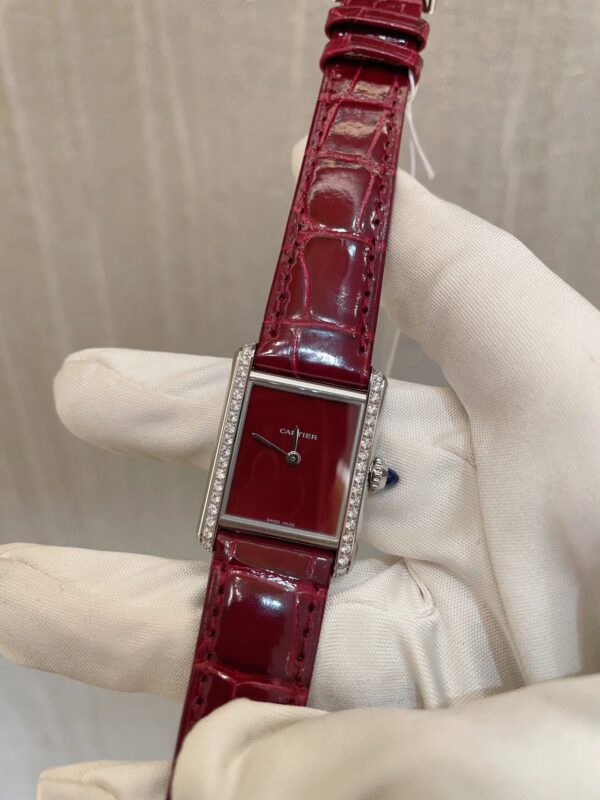 Cartier Tank Series W4TA0022 (Small Size, Red Dial, Red Crocodile Leather Strap, 40 Diamonds)