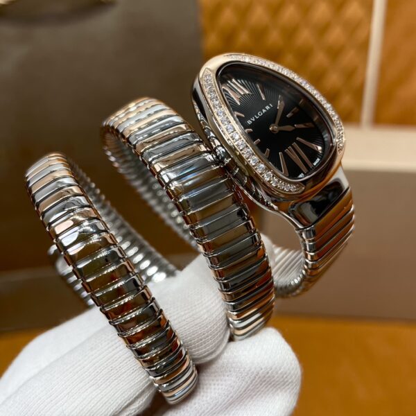Bvlgari Serpenti Series 102099 SP35BSPGD.2T (Black, Rose Gold, Diamond-Studded, Ceramic Crown, Swiss Quartz Movement)