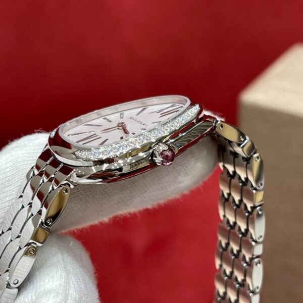BVLGARI SERPENTI Series 103361 (Silver, Stainless Steel, Diamond-Set Logo, Opal Dial, Natural Purple-Red Gem Crown, Swiss Quartz Movement)