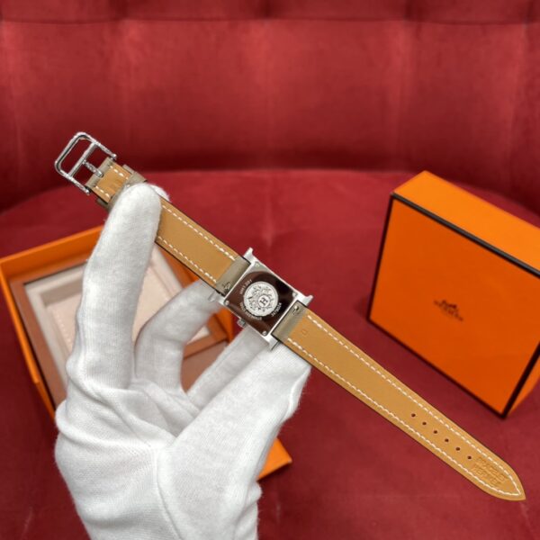 Hermès Heure H Watch (White Dial, Elephant Grey Swift Leather Strap)