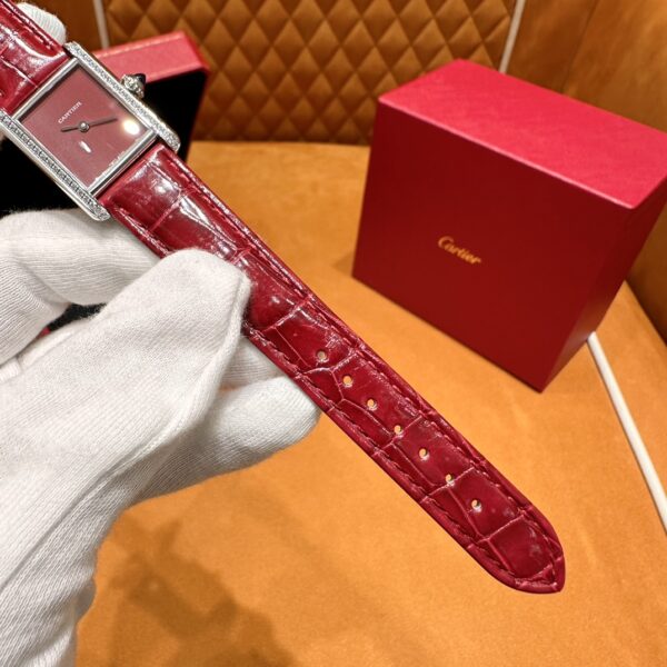 Cartier Tank Series W4TA0022 (Small Size, Red Dial, Red Crocodile Leather Strap, 40 Diamonds)