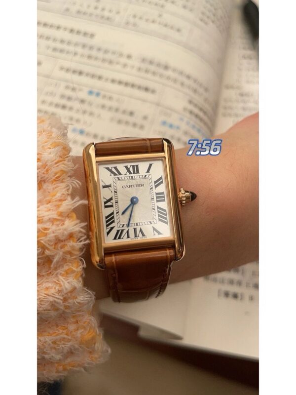 Cartier Tank Series W1529856 (Small Size, 18K Gold, Pearl Silver Dial, Brown Crocodile Leather Strap)