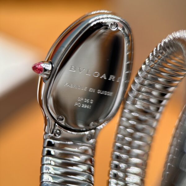 6 Bvlgari Serpenti Series 101910 SP35C6SDS.2T (Silver, Stainless Steel, Diamond-Studded, Pink Spinel Crown, Swiss Quartz Movement)