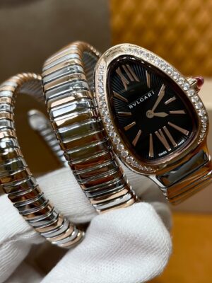 Bvlgari Serpenti Series 102099 SP35BSPGD.2T (Black, Rose Gold, Diamond-Studded, Ceramic Crown, Swiss Quartz Movement)