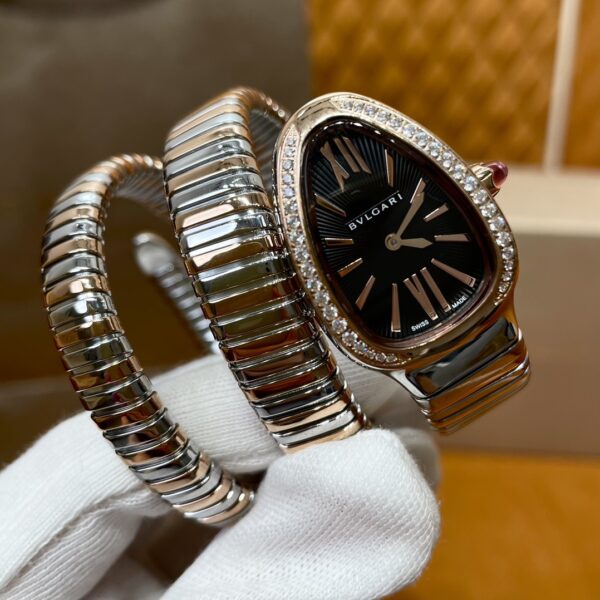 Bvlgari Serpenti Series 102099 SP35BSPGD.2T (Black, Rose Gold, Diamond-Studded, Ceramic Crown, Swiss Quartz Movement)