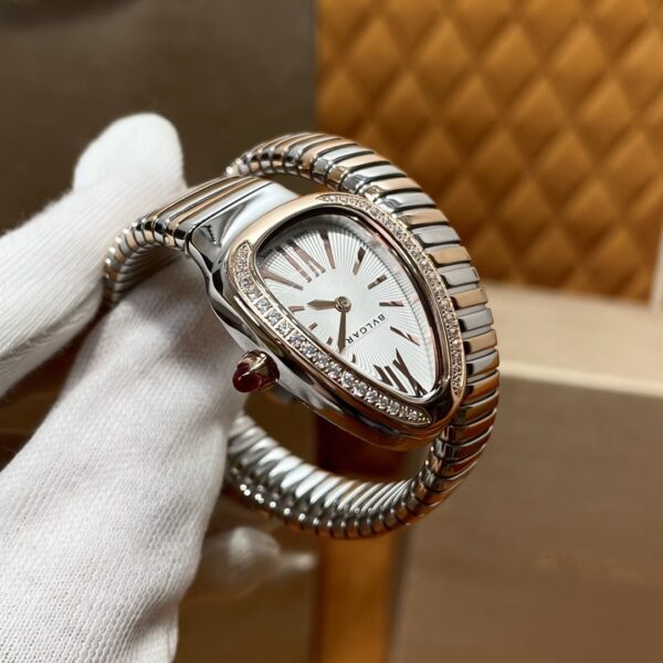 Bvlgari Serpenti Series 102237 SP35C6SPGD.1T (White, Rose Gold, Diamond-Studded, Pink Sapphire Crown, Swiss Quartz Movement)