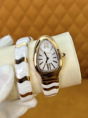 BVLGARI Serpenti 27HF00 (White Dial, Rose Gold & Ceramic)