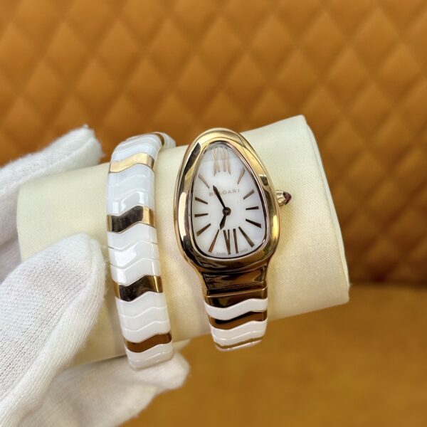 BVLGARI Serpenti 27HF00 (White Dial, Rose Gold & Ceramic)