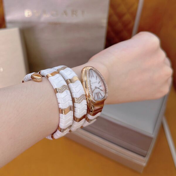 BVLGARI Serpenti 33HF00 (White Dial, Rose Gold & Ceramic)