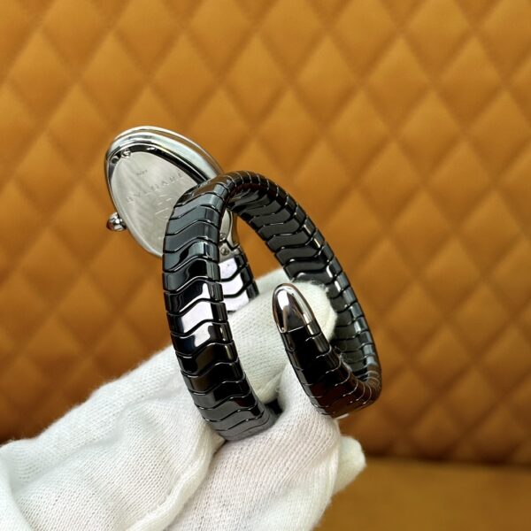 6 BVLGARI Serpenti 28HF00 (Black Dial, Steel & Ceramic Diamond-Set Silver Bezel)