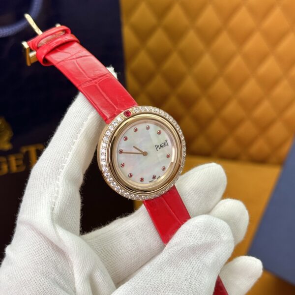 7 Piaget Limelight Movement - Ruby and Mother-of-Pearl Dial with Alligator Strap G0A43090 (Red & White)