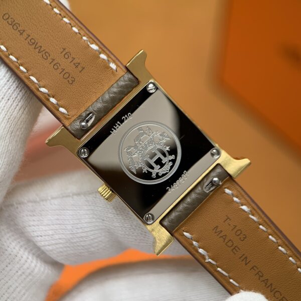 Hermès Heure H Watch (White Dial, Elephant Grey Swift Calf Leather Strap Gold Buckle)