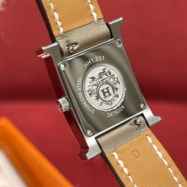 Hermès Heure H Watch (White Dial, Elephant Grey Swift Leather Strap)