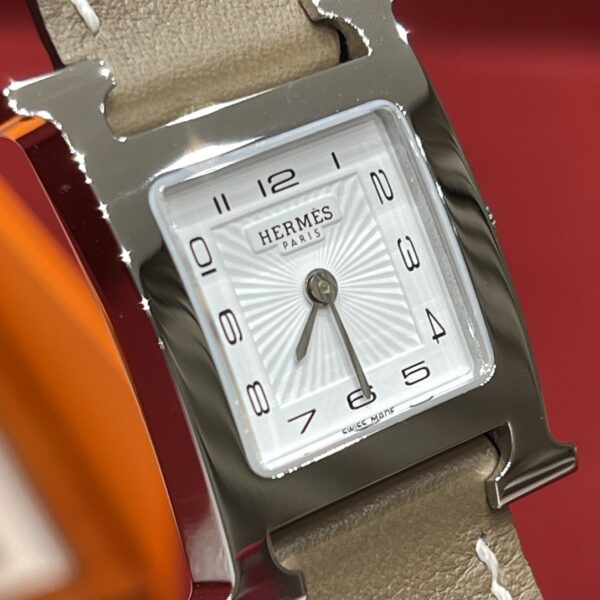 Hermès Heure H Watch (White Dial, Elephant Grey Swift Leather Strap)