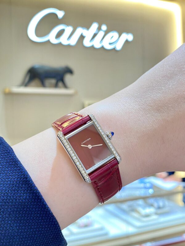 Cartier Tank Series W4TA0022 (Small Size, Red Dial, Red Crocodile Leather Strap, 40 Diamonds)