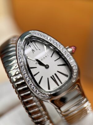 Bvlgari Serpenti Series 101816 SP35C6SDS.1T (White, Stainless Steel, Pink Spinel Crown, Diamond Bezel, Swiss Quartz Movement)