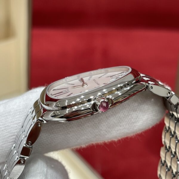 7 BVLGARI SERPENTI Series 103141 (Silver, Stainless Steel, Opal Dial, Natural Purple-Red Gem Crown, Swiss Quartz Movement)