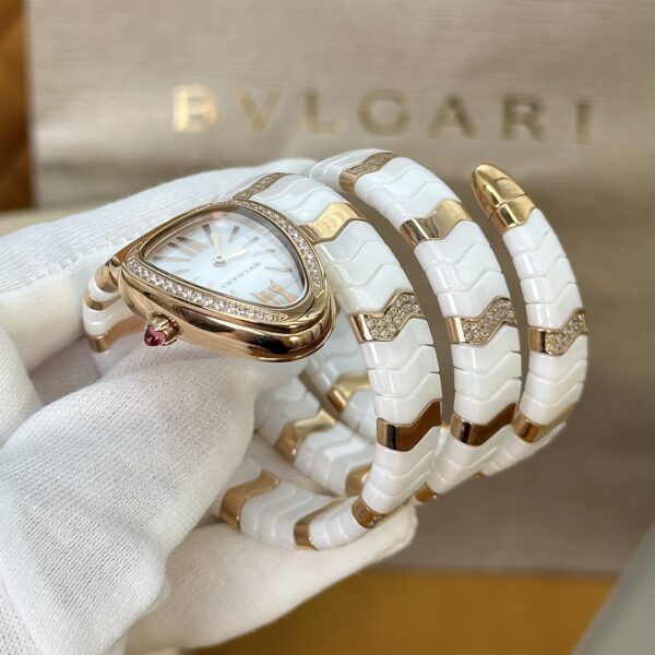 BVLGARI Serpenti 33HF00 (White Dial, Rose Gold & Ceramic)