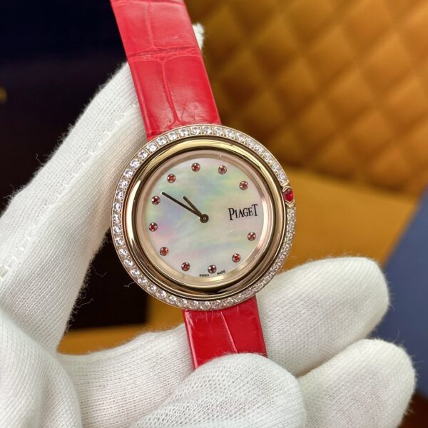 8 Piaget Limelight Movement - Ruby and Mother-of-Pearl Dial with Alligator Strap G0A43090 (Red & White)