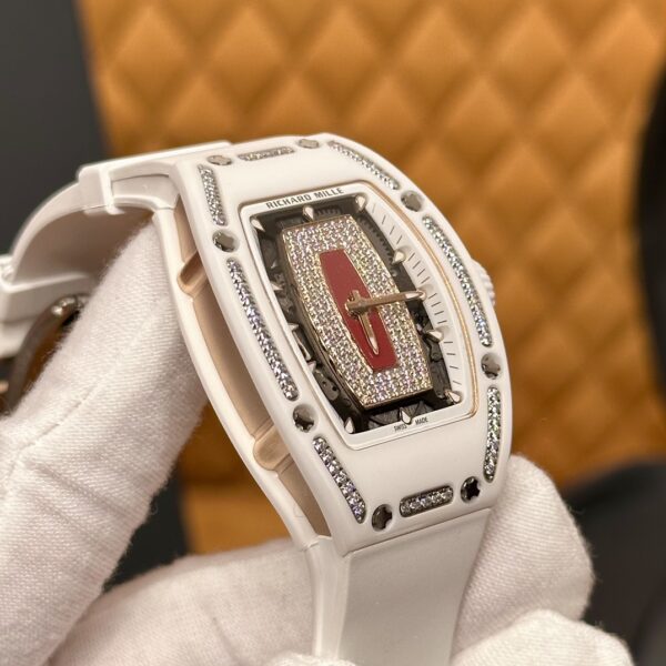 8 Richard Mille RM07-01 (White Ceramic, Red Bezel with Diamonds)
