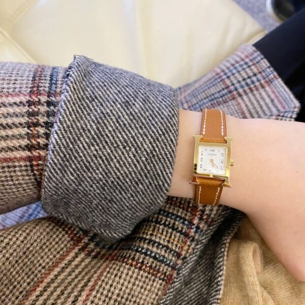 Hermès Heure H Watch (White Dial, Gold Brown Epsom Calf Leather Strap)