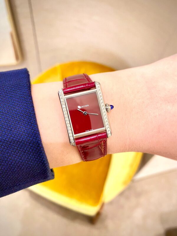 Cartier Tank Series W4TA0022 (Small Size, Red Dial, Red Crocodile Leather Strap, 40 Diamonds)