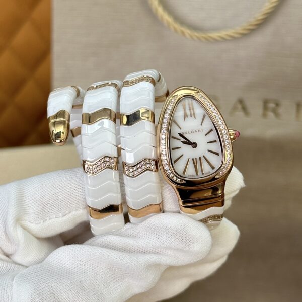 BVLGARI Serpenti 33HF00 (White Dial, Rose Gold & Ceramic)