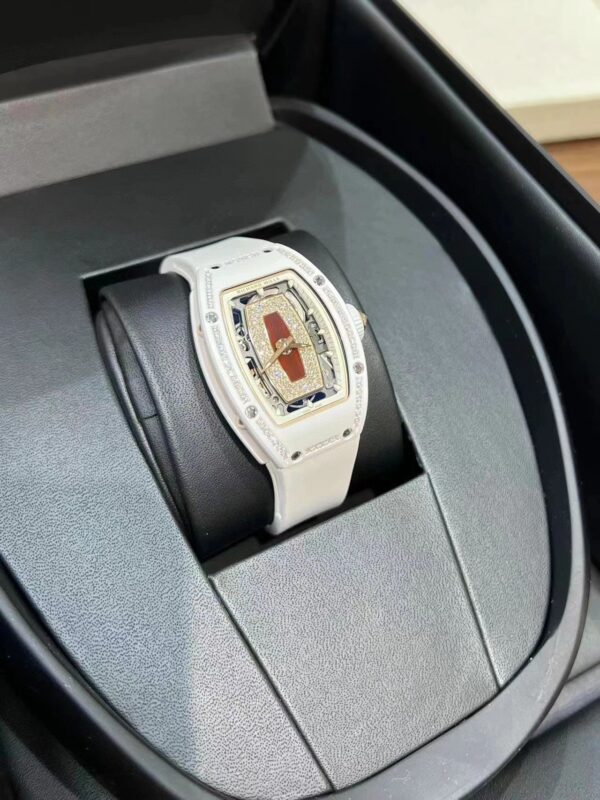 9 Richard Mille RM07-01 (White Ceramic, Red Bezel with Diamonds)