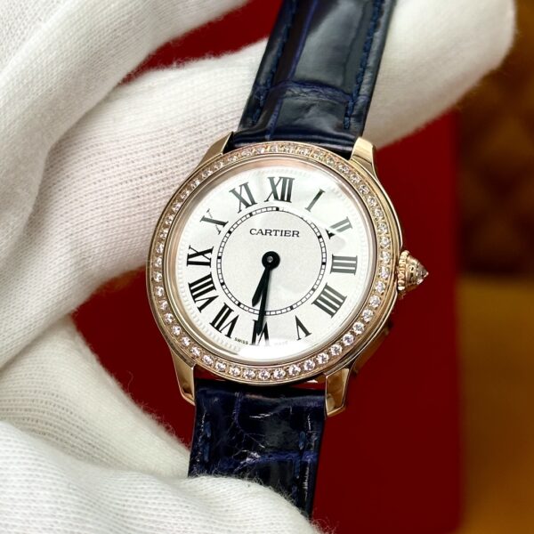 9 Cartier London WJRN0009 (Stainless Steel, Blue Sapphire, Silver Dial, Navy Blue Alligator Leather Strap)
