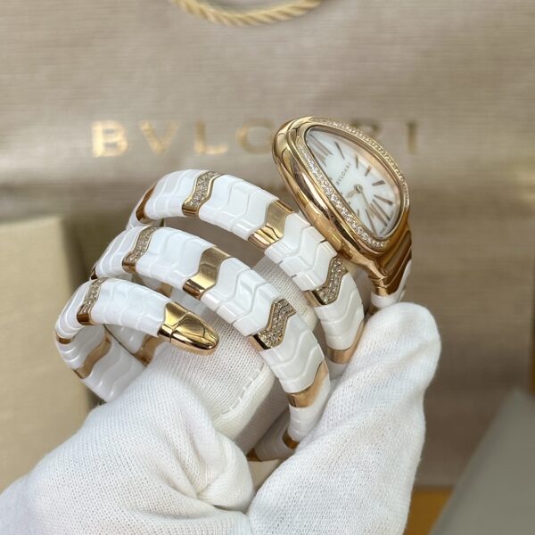 BVLGARI Serpenti 33HF00 (White Dial, Rose Gold & Ceramic)